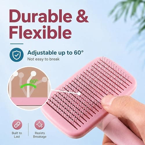 Petobey Self-Cleaning Cat Shedding Grooming Brush for Small Dog Pet Short Hair Remover Set Reusable Lint Removal Tool Carpet Scraper for Clothes Couch Bedding Furniture Car Pink thumbnail 4