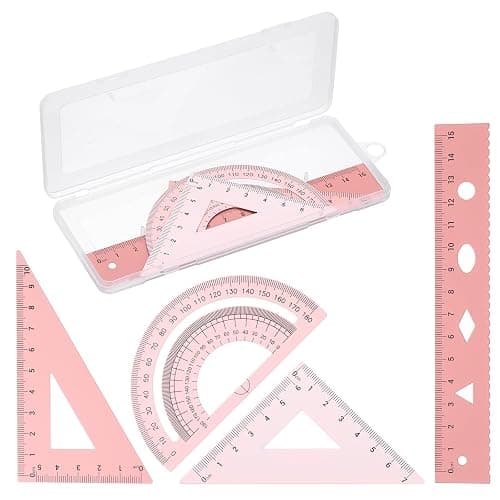 PATIKIL Geometry Set, 6 Inch Aluminum Ruler & 2 Triangles, Metal Protractor Ruler Math Drafting Measuring Tool for Home Office Math Drawing Engineering Art,Gradient Pink - Image 1