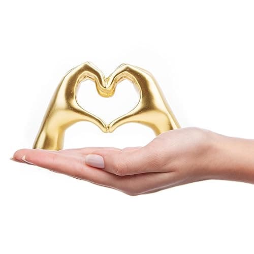 Small Heart Hands Sculpture Decor for Living Room Bedroom Bookshelf Coffe Table and Office Display, Love Finger Statue Modern Aesthetic Home Decor, Unique Gift for Wedding Christmas Birthday (Gold) - Gold