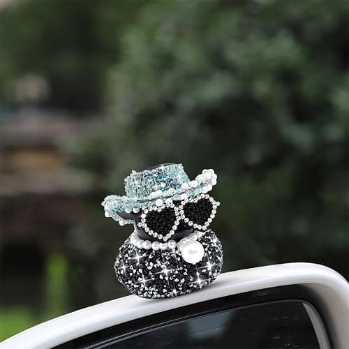 wonuu Diamond Rubber Duck Car Ornaments Duck Car Dashboard Decorations for Cool car Accessories with, Black&Blue thumbnail 5