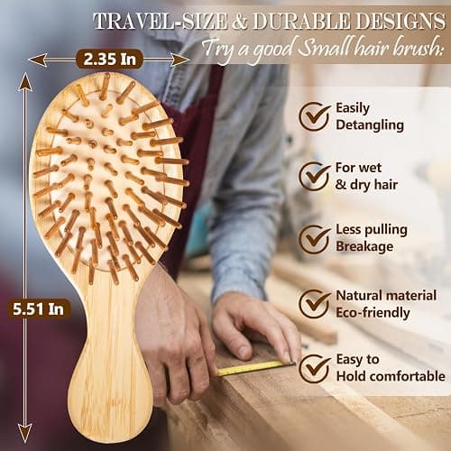 Sofmild Mini Detangling Hair Brush for Women/Kids Wet Curly Hair - Small Compact Travel Size Bamboo Brush for Purse, Vacation & Car, All Hair Types thumbnail 3
