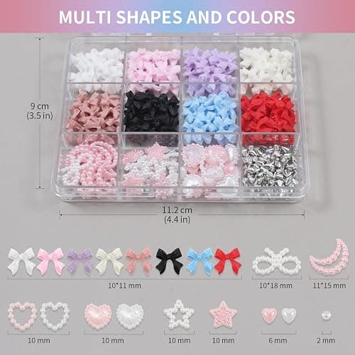Artdone Nail Art Studs Kit, 12 grids 8 Colors 3D Charms and Pink Mix White Star Heart Moon Cute Nail Jewels for DIY Decoration thumbnail 2
