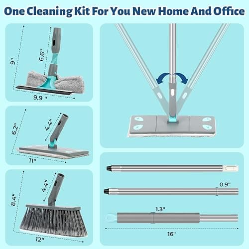 3-in-1 Detachable Broom and Mop Set Combo for House Cleaning, Collapsible Broom and Mop for RV Camping, Home, Dorm, Extension Pole, Window Squeegee, Grey thumbnail 6