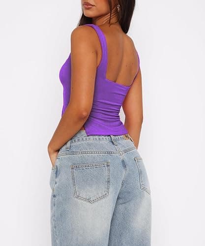 ForeFair Women Sleeveless Backless Crop Tank Top Summer Going Out Outfits Cute Pleated Sweetheart Neck Strappy Y2K Slits Tops thumbnail 5