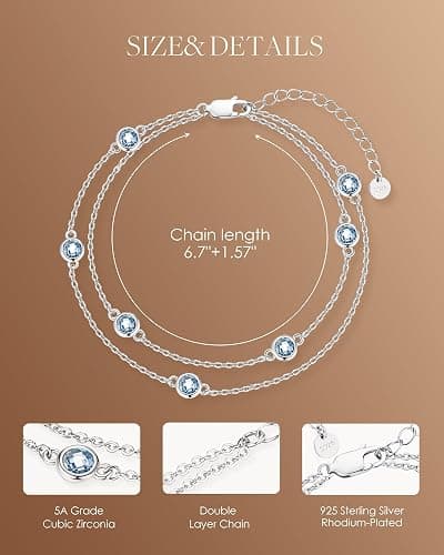 LOUISA SECRET Birthstone Bracelets for Women, 925 Sterling Silver Charm Link Double Strand Bracelet, Birthday Anniversary Christmas Jewelry Gifts for Wife Girlfriend Mother her… thumbnail 5