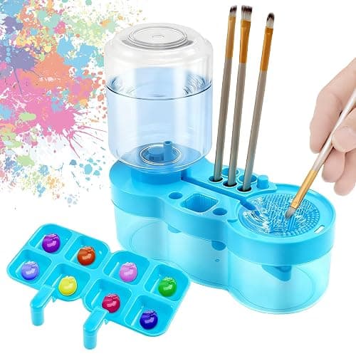 Paint Brush Cleaner for Kids Water Circulation Paint Brush with Drain Paint Water Dispenser with Palette Brush Holder Paint Brush Washer for Acrylic Painting Watercolor Art Supplies(blue) - Image 1