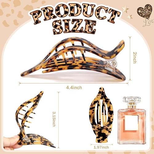 2 Pack French Flat Hair Clips for Women, Celluloid Leopard Print Barrettes, Nonslip Claw Clips, Side Slide Volume Clips for Girls thumbnail 3
