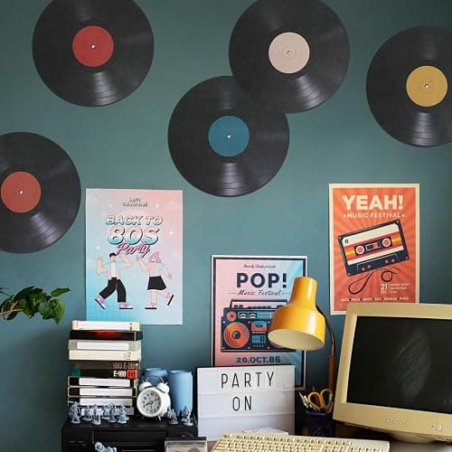 VOSAREA 8pcs Vinyl Record Wall Stickers Vintage Fake Record Wall Decals Decorative Vinyl Record Wall Ornaments for Music Party Room Home Cafe Bar Decor thumbnail 9