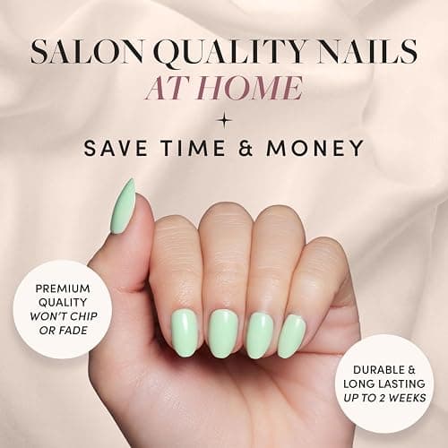 Glamnetic Press On Nails - Mint Green | Solid Opaque Pastel Green Short Oval Nails, Salon Quality | 15 Sizes - 30 Nail Kit thumbnail 2
