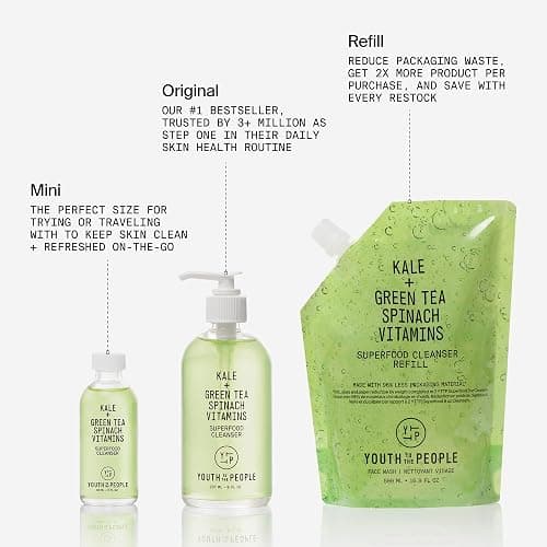 Youth To The People Superfood Facial Cleanser - Kale + Green Tea Daily Face Wash, Gentle Makeup Remover, with Soothing Antioxidants for Glowing Skin, pH Balance, Clean Pores, Sulfate-free, Refillable thumbnail 8