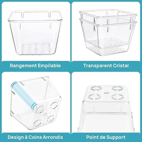 Vtopmart Organisateu Tiroir, Plastique Rangement Tiroir, 4 Tailles, 15 Pack | Design Transparent Empilable, pour Salle de Bain, Coiffeuse, Cuisine et Bureau, Livré avec Tapis Antidérapan, Facile Nettoyer thumbnail 7