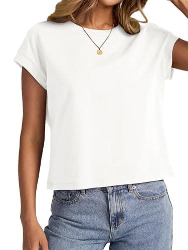 EasyGala Womens Cap Sleeve Crop Tops Cotton T Shirts Crewneck Loose Fit Short Sleeves Tee Summer Fashion Clothes 2025 thumbnail 3
