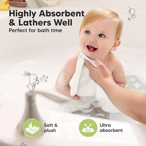 6-Pack Baby Washcloths – Soft Absorbent Viscose from Bamboo Washcloths for Face, Body, Baby Towels for Newborn, Kids, Toddlers, Infant, Gentle on Sensitive Skin, 10x10 Reusable Face Towels (White) thumbnail 3
