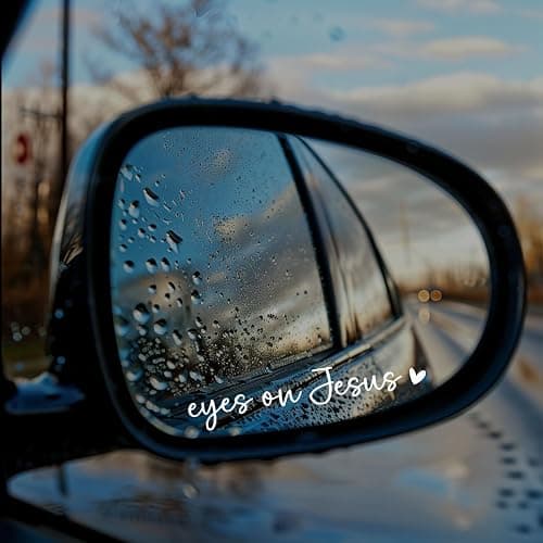 2 x Eyes On Jesus Rearview Mirror Decal Water Bottle Stickers Affirmation Reminder Sticker Laptop Bumper Sticker Tumbler Vinyl Sticker Car Mirror Decal New Car Decor (Eyes On Jesus, White) thumbnail 6