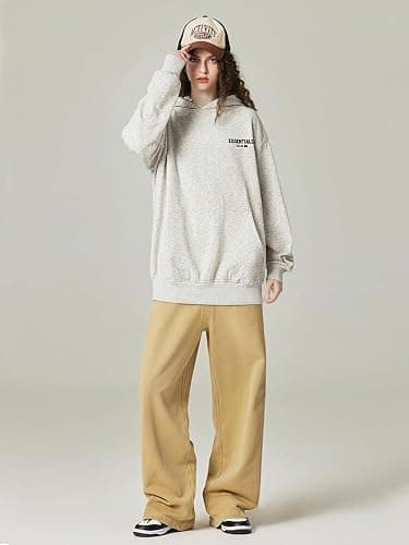 RICK TOP ONE Essentials Unisex Solid Basic Fleece Loose Hoodie Cotton Baggy Sweatshirt Long Sleeve Drop Shoulder Pullovers thumbnail 8