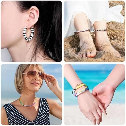 4100 Pcs White Clay Beads Bracelet Making Kit, 6mm Polymer Spacer Flat Heishi Beads for Jewelry Necklace Earring Making thumbnail 5