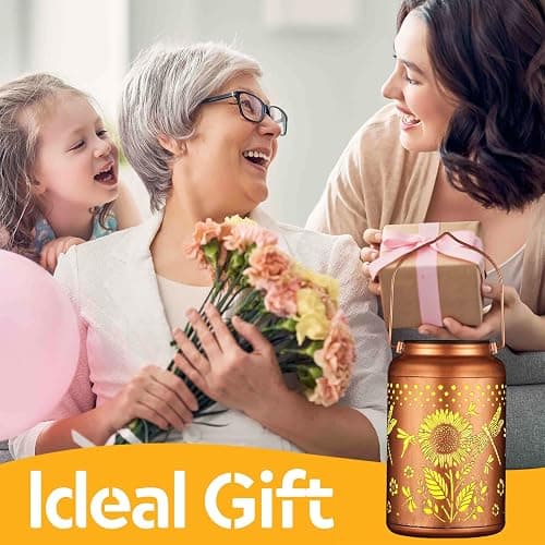 Solar Lanterns Outdoor Waterproof Hummingbird Garden Decor Christmas Gifts for Women Mom Grandma Hanging Lights Metal Decoration Outside for Yard, Patio,Backyard,Porch(Dragonfly and Sunflower) thumbnail 6