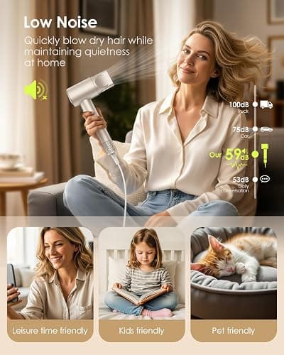 Ionic Hair Dryer, 160,000 RPM High-Speed Blow Dryer with Diffuser for Women | Fast-Drying Professional hairdryer, 500M Negative Ion, Quiet Lightweight Design, Ideal for Home Travel Salon thumbnail 6