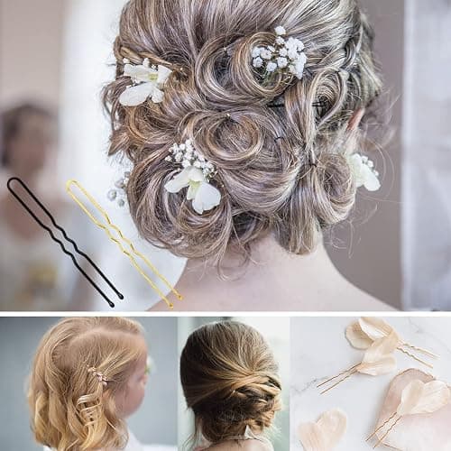 400 Pcs Hair Pins Kit, Including 100 Pcs Bobby Pins, 100 Pcs U Hair Pins, 200 Black Rubber Hair Bands, Hair Pin for Girls and Women, Great for All Hair Types (Black, Gold) thumbnail 4