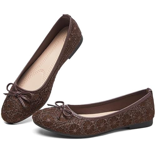 FINIWOR Womens Black Ballet Flats Shoes,Point Toe Shoes | comfortable dressy slip on casual flats with bow for women - Image 1