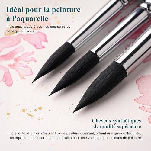 Pinceaux Aquarelle Professionnel - 9 Pinceaux Ronds d'artiste pour Aquarelle,Gouache | Pinceaux en Poil D’écureuil Synthétique pour Un Flux Constant | Watercolour Brushes, Pinceau Poil Synthétique thumbnail 5