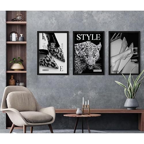 Black Leopard Wall Art Y2k Cheetah Canvas Wall Decor Fashion Trendy Posters Vintage Aesthetic Pictures Luxury Heels Painting Stockholm Prints for Bedroom Living Room 16x24 Inch Framed Set of 3 thumbnail 5