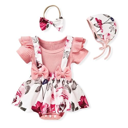Unutiylo Preemie Newborn Baby Girl Clothes Romper Suspender Dress Summer Outfits Ruffle Short Sleeve Set - Image 1