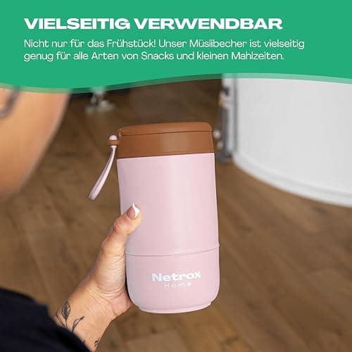 Netrox Müslibecher To Go mit Löffel, Joghurtbecher aus Edelstahl | Auslaufsicherer Lunchbox-Becher, To Go Becher für Müsli, Joghurt, Porridge, Suppen, Müsli To Go Becher für Kinder thumbnail 5
