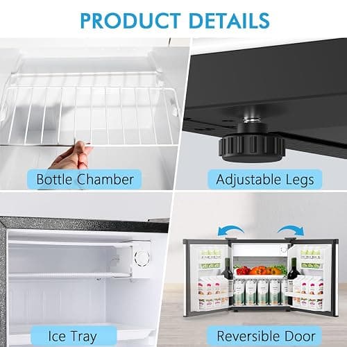 COWSAR 1.7 Cu.Ft Mini Fridge with Freezer, Compact Refrigerator with 7 Temperature Settings, Energy-efficient Low Noise Small Refrigerator Suitable For Dorm, Office, Bar, RV (Stainless Steel Silver) thumbnail 7