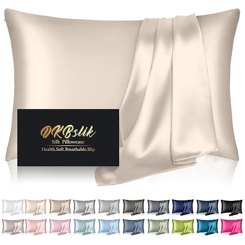 Silk Pillowcase for Hair and Skin, Mulberry Silk Pillow Cases Standard Size Anti Acne Cooling Beauty Sleep Both Sides Natural Silk Satin Pillow Covers with Hidden Zipper, Gifts for Women Men, Beige - Image 1
