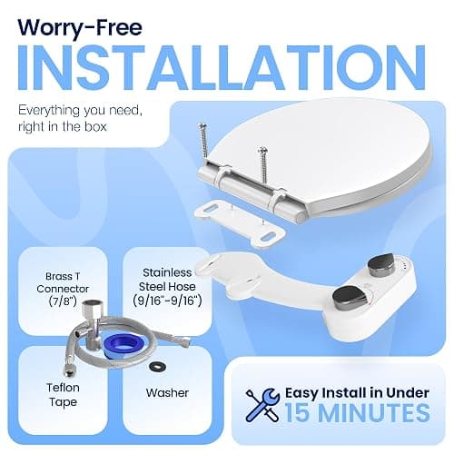 CLEAR REAR Bidet Attachment for Toilet Seat - Non-Electric with Self Cleaning Nozzles, Leak Proof Connectors, Adjustable Water Spray, Rear & Feminine Wash - Hygienic Bathroom Upgrades (White) thumbnail 2