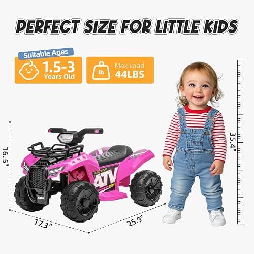 XCAR 6V ATV for Kids, 4 Wheeler for Toddlers with Music, Horn, Lights, 1.2mph Max Speed, Pink thumbnail 2
