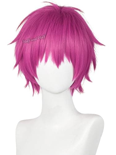 Short Rose Red Anime Cosplay Wig for Men Pink Red Male Wigs with Bangs | Dark Pink Spiky Layered Synthetic Hair Wigs for Unisex Women Halloween Party Costumes - Image 1