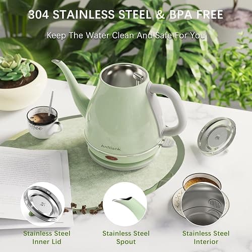 Anfilank Gooseneck Electric Kettle, 1L 1500W, 100% Stainless Steel BPA Free Electric Tea Kettles with Auto Shut & Boil Dry Protection. Water Kettle for Pour-over Coffee & Tea (Green) thumbnail 5
