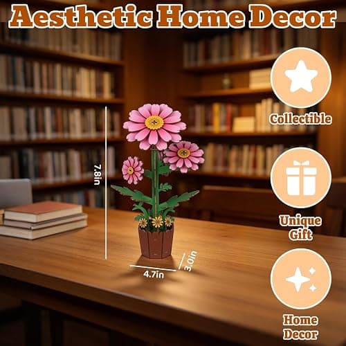 Evankin 3D Wooden Puzzle for Adults - Daisy Flower Bouquet Building Kit, DIY Wood Craft Kits, Home Decor Flower Model, Creative Gift for Women Mom Birthday Valentine's Day Christmas thumbnail 4