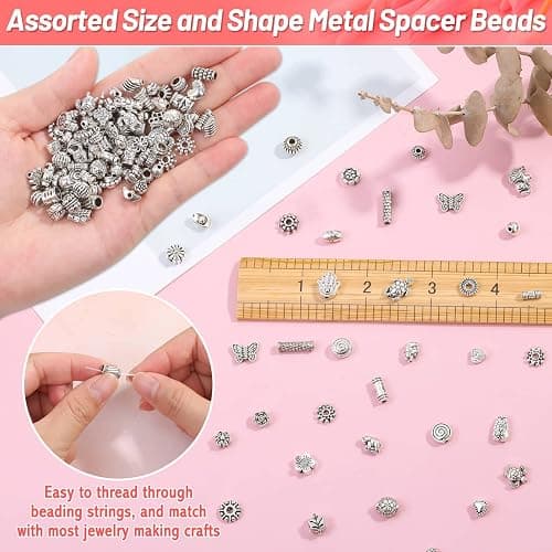 500 Pcs Bracelet Spacer Beads, Silver Bulk Random Styles Loose Spacer Metal Charm for Necklace, Earring Making DIY Jewelry Accessories thumbnail 4
