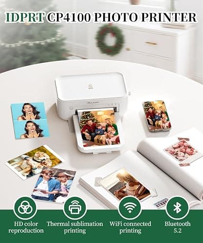 iDPRT 4x6 Photo Printer - 108 Sheets & 2 Ribbon, Instant Picture Printer for iPhone, Android - Thermal Dye Sublimation, WI-Fi Connnecting, Color Photo Printers for Home Use thumbnail 2
