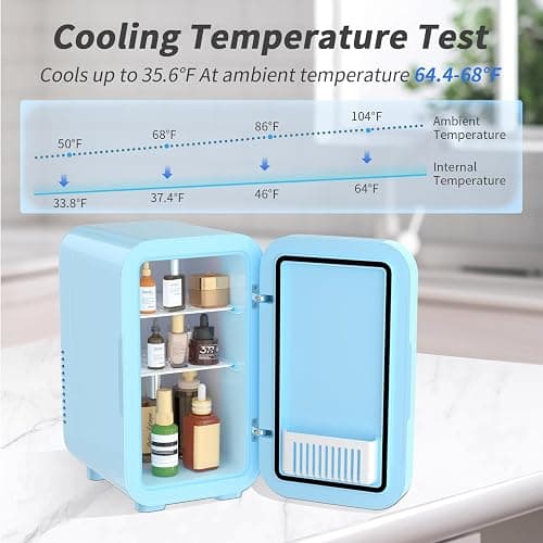 YASHE Mini Fridge, 6 Liter/8 Can 110V AC/DC Portable Thermoelectric Cooler Refrigerators for Bedroom, Skincare, Beverage, Office, Dorm Room and Car, Blue thumbnail 4