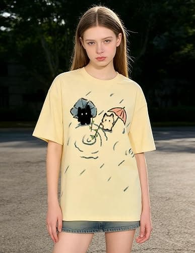 Womens Y2K Kawaii Cat Print T-Shirt Casual Oversize Cutecore Harajuku Tops Summer Short Sleeves Round Neck T-Shirts thumbnail 3