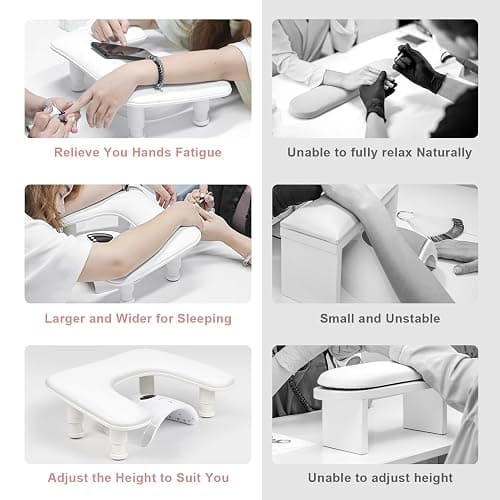Arm Rest for Nails Tech,Height-Adjustable U Shaped Manicure Nail Arm Rest,Big Microfiber PU Leather Hand Rest for Nails Tech, Professional Salon Manicure Arm Rest Cushion(White) thumbnail 7