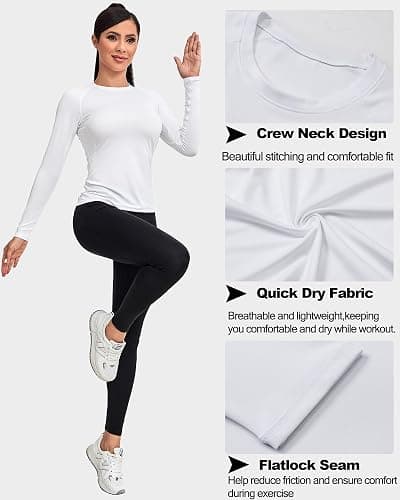 TELALEO 4 Pack Women's Compression Shirt Long Sleeve Performance Workout Baselayer Athletic Top Sports Gear thumbnail 4