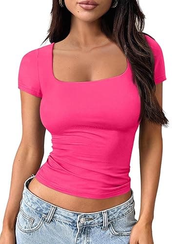 Trendy Queen Tshirts Shirts for Women Double Lined Going Out Crop Tops 2025 Spring Summer Workout Y2k Clothes Beach Fashion