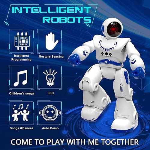 Robot Toys for Kids, Remote Control Robot Kits with RC Smart Gesture Sensing Educational Christmas Birthday Gifts for 4 5 6 7 8 9 10 11 12 Years Old Boys Girls, White thumbnail 3