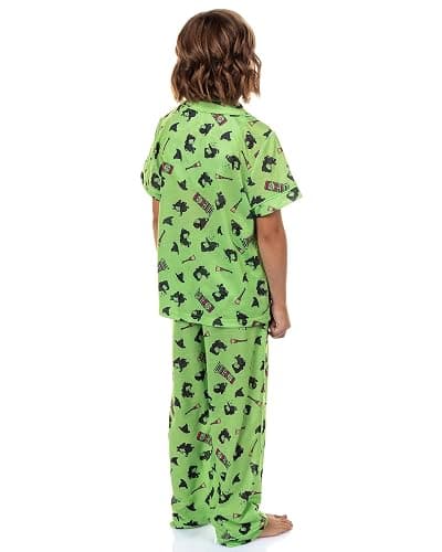 INTIMO Wicked Girls’ Elphaba Pajamas Chibi Broom Hat Button-Up Shirt Pajama Set for Kids thumbnail 5