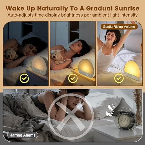 Sunrise Alarm Clock Sound Machine, Natural Wake Up Light - Bluetooth Speaker, Dual Alarms, Dimmable Clock, USB Charging, Snooze, 37 Sleep Sounds, 15 Colors, Timer- Night Light for Heavy-Sleepers Gift thumbnail 2
