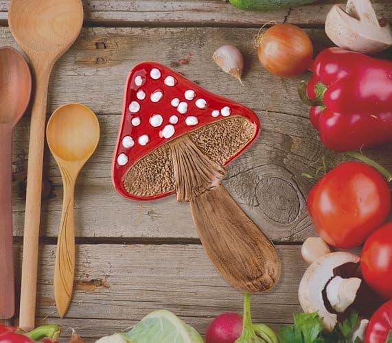 Spoon Rest Spoon Holder For Stove Top Cute Mushroom Spoon Rest For Kitchen Counter Ceramic Spatula Holder Utensil Rest thumbnail 2