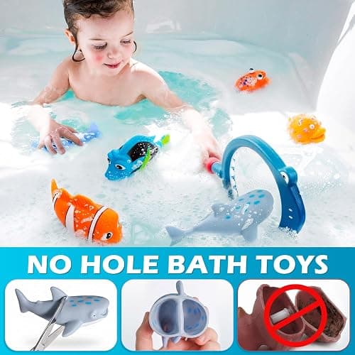 No Hole Mold Free Baby Bath Toys for Kids Ages 1-3, Water Toys for 6-12 Months Infants with Storage Bag, Baby Shark Toys for Pool, Bathtub, Beach, Shower, Tub,Ideal Gifts for Kids Boys and Girls thumbnail 4