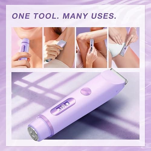 AMURS Bikini Trimmer for Women, Dual-Head Electric Body Hair Trimmer for Sensitive Areas, LED Battery Display, IPX7, USB-C Rechargeable Groomer for Bikini Line, Underarms, Legs & Face (Lilac Mist) thumbnail 2