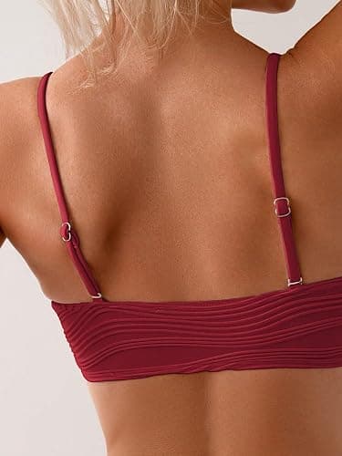 Fanuerg Women's Ribbed Bikini Sets U Wire Adjustable Spaghetti Straps Swimsuit Textured Ruched Two Piece Bathing Suit thumbnail 5