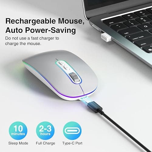 cimetech Souris Bluetooth Rechargeable, Souris sans Fil, Souris Silencieux de Double Modes (Bluetooth 5.1 + USB 2.4G) 3 DPI pour MacBook/Tablette/iPad/Ordinateur Portable/PC/Notebook - Argent thumbnail 3